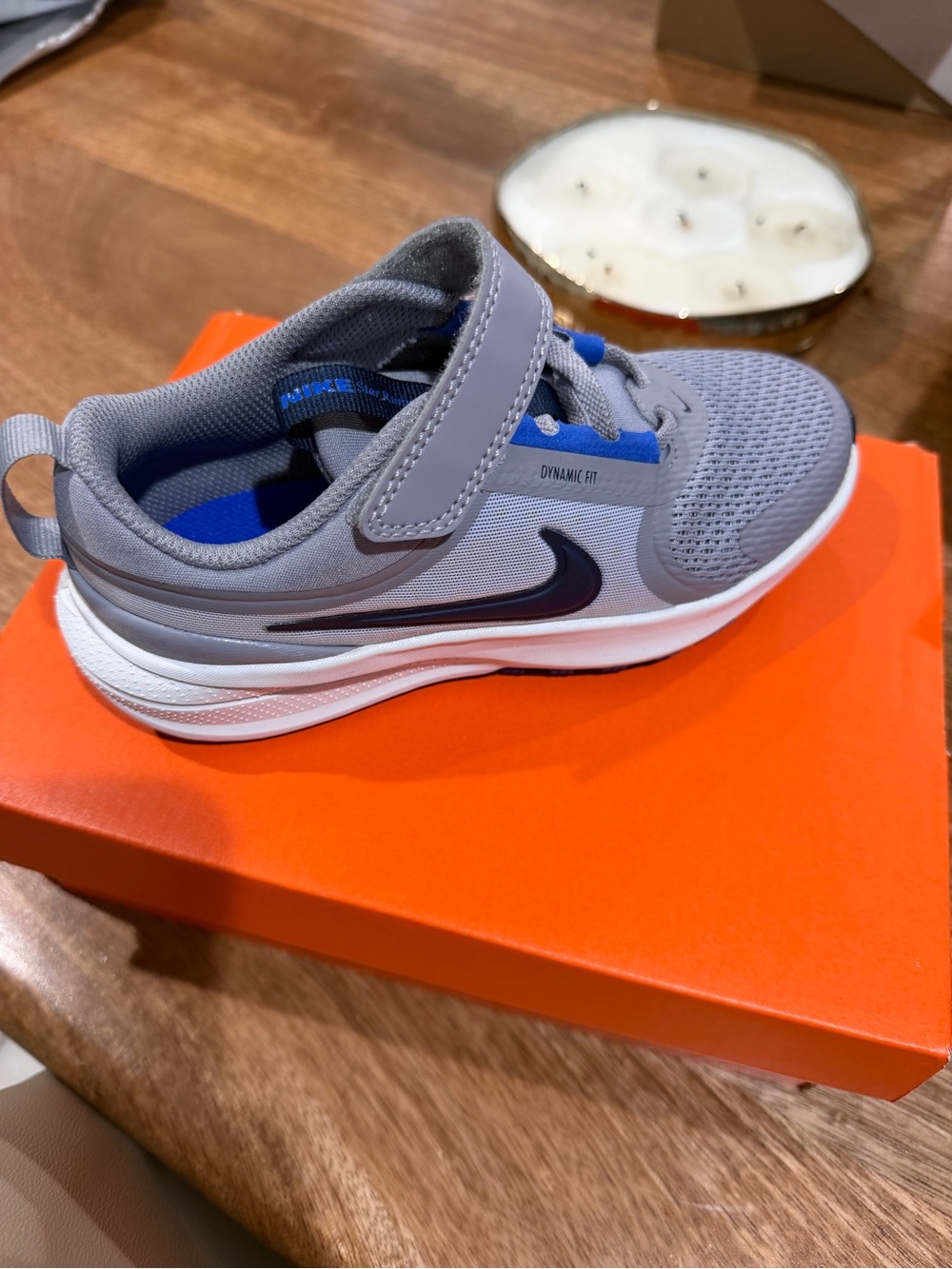 Nike Kids Gray and Blue Hook-and-Loop Sneakers